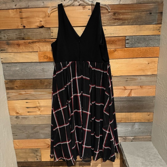 Torrid Midi Chiffon Plaid Skirt Mixed Media Skater Dress Black/Red Plus Size 16 - Picture 6 of 14